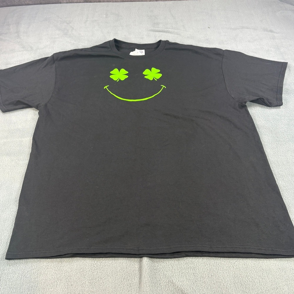 Vintage Delta Pro Weight Clover Smiley Face T-Shirt Black Neon Green L/XL NWT